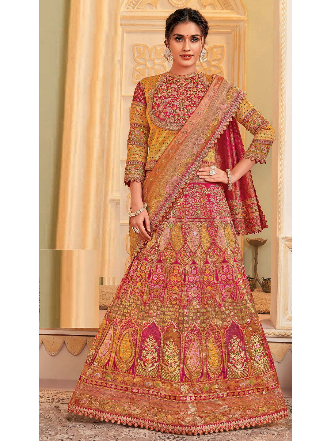 

MAHALASA Embroidered Lehenga Saree, Yellow