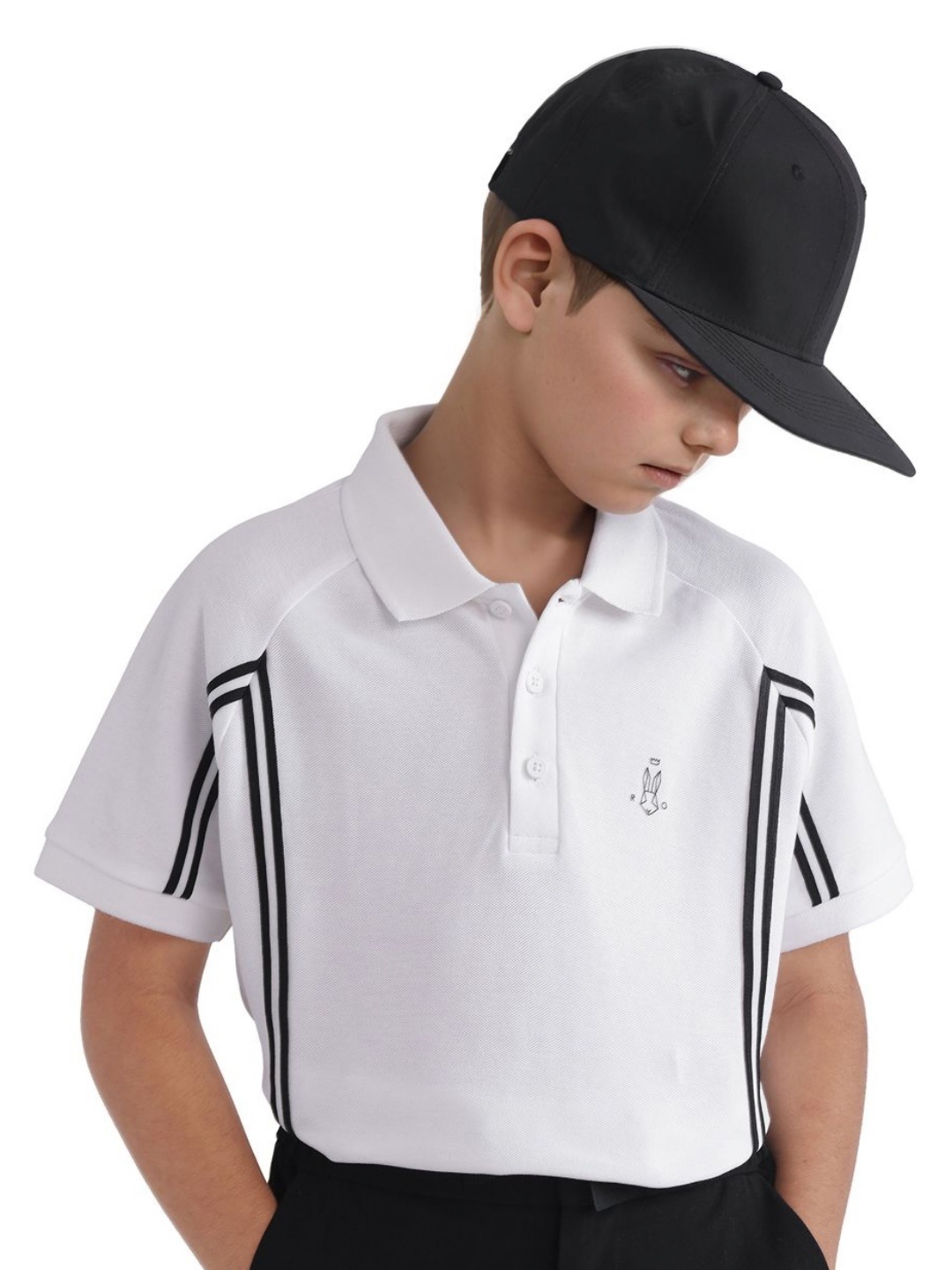 

RARE ONES Boys Striped Polo Collar Cotton T-shirt, White