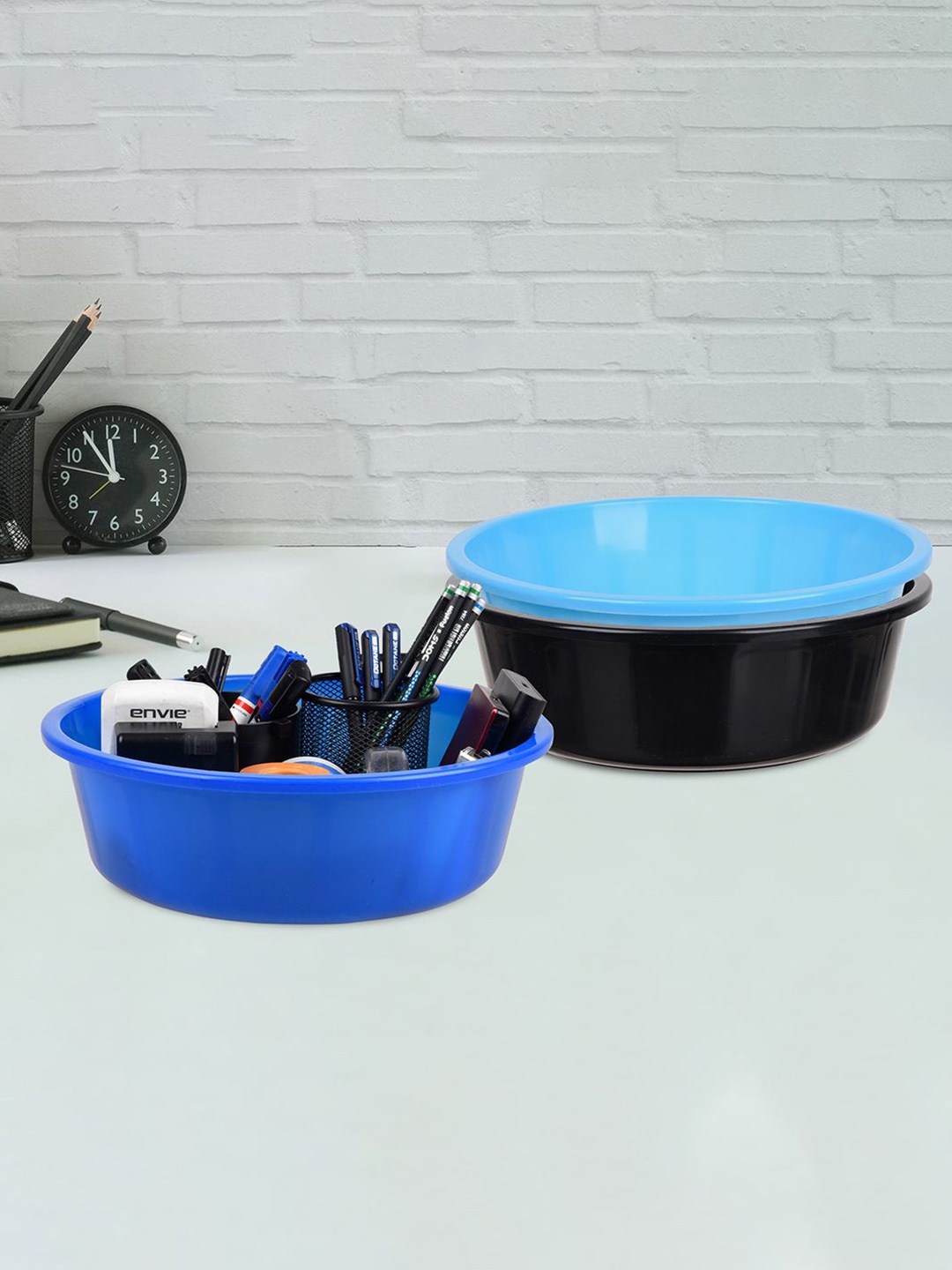 

Kuber Industries Blue and Black 3 Pieces Multipurpose Storage Desk Organisers