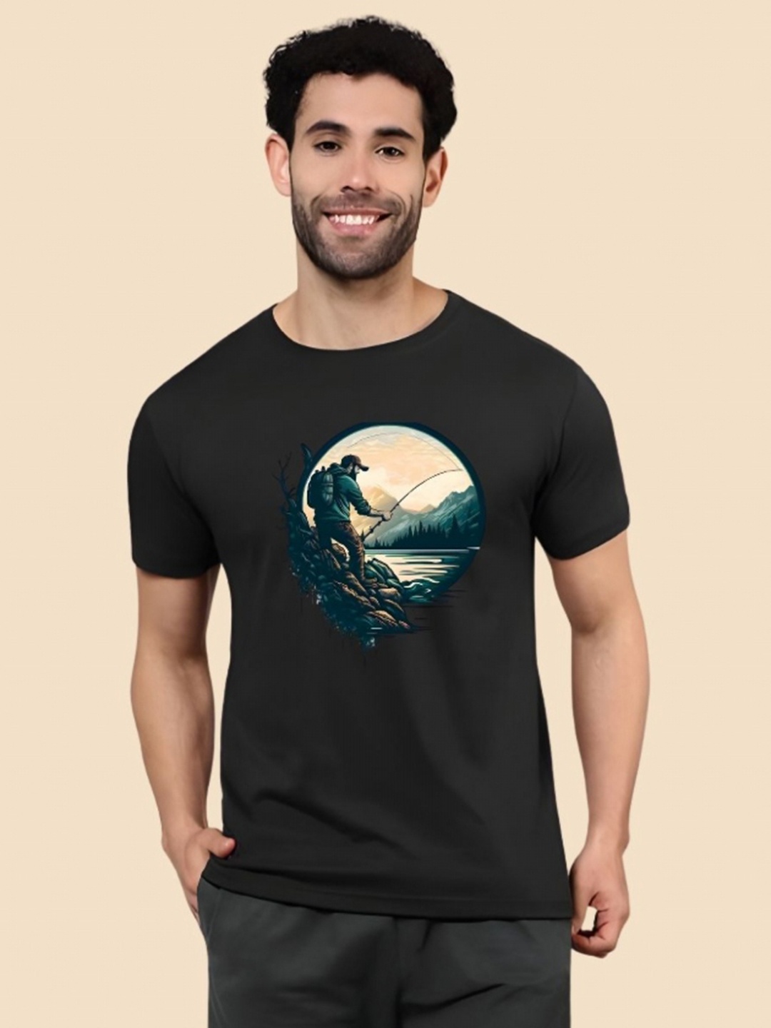 

SZN Men Graphic Printed Round Neck Cotton T-shirt, Black