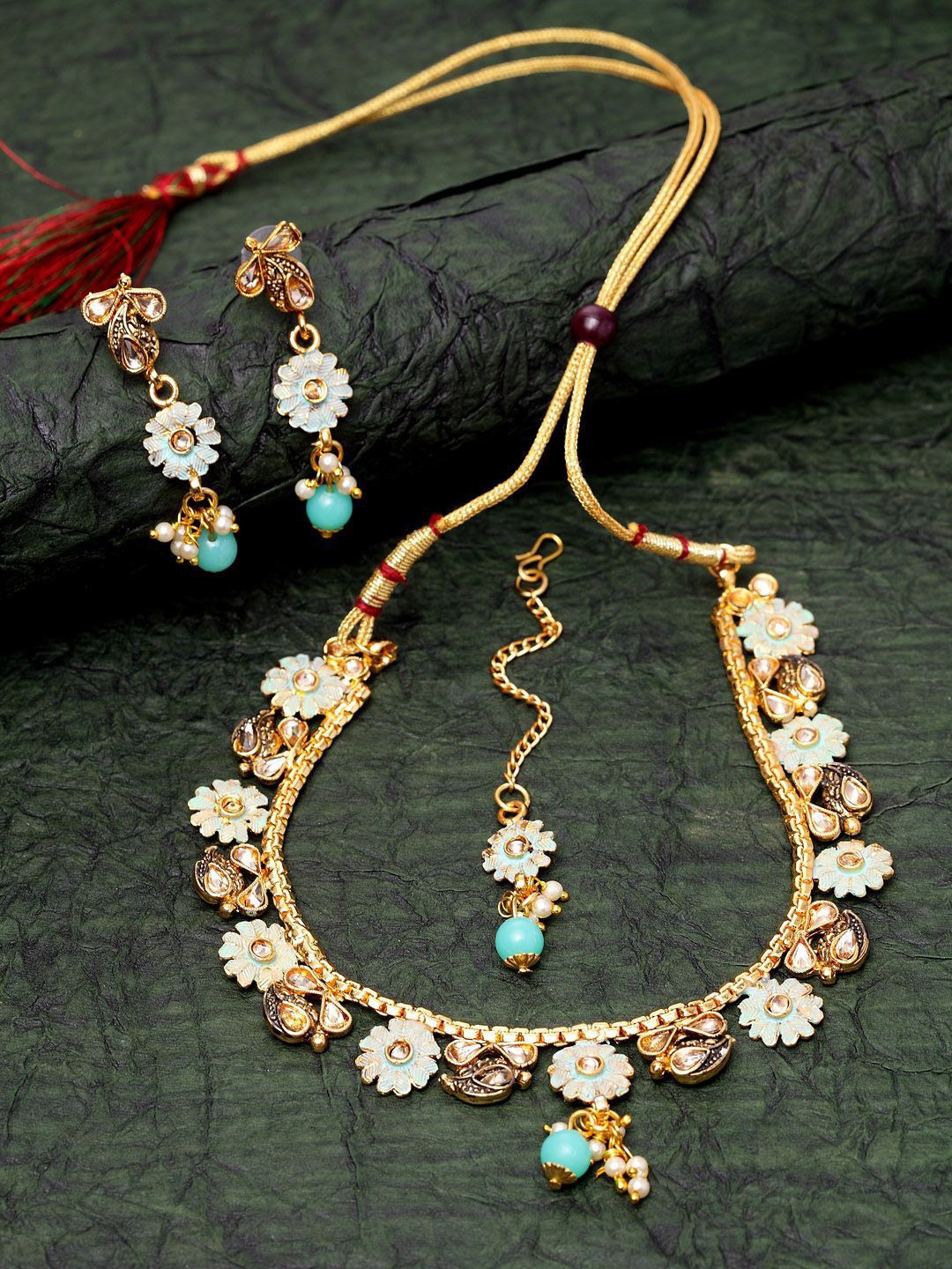 

Anouk Blue Gold-Plated Artificial Stones Studded Jewellery Set