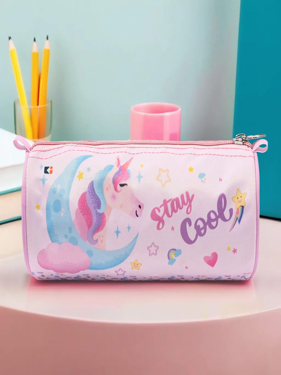 

Kuber Industries Kids Unicorn Printed Round Pencil Pouch Cases Stationery, Pink