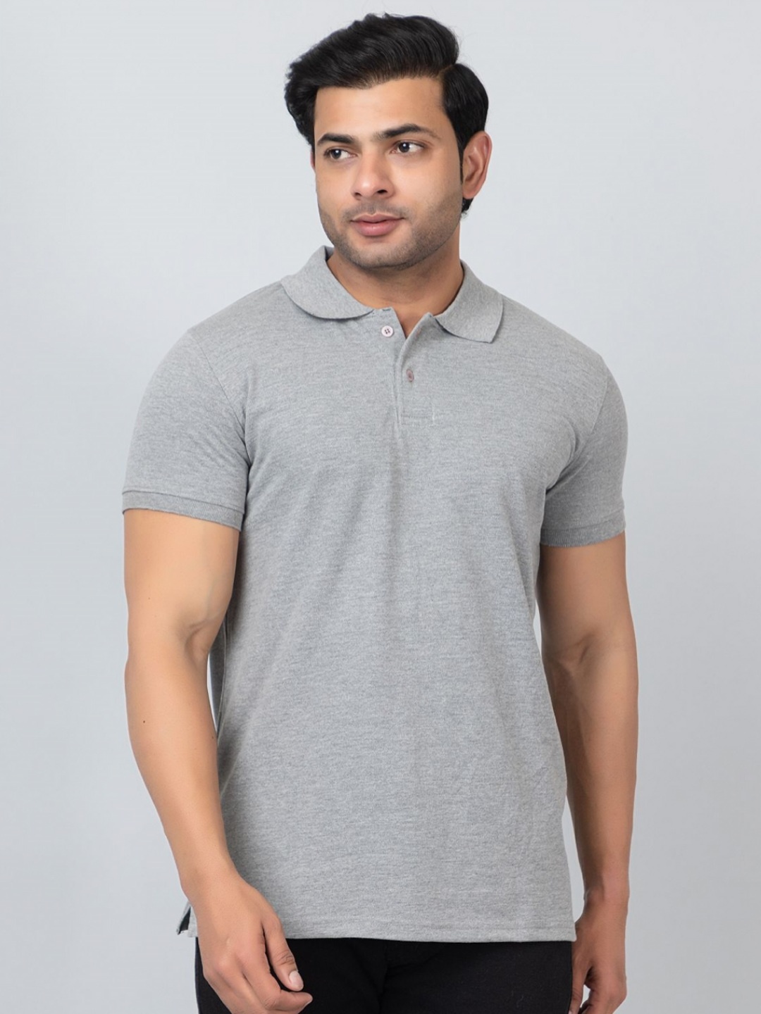 

PYRO SPIRIT Men Solid Polo Collar Cotton T-shirt, Grey