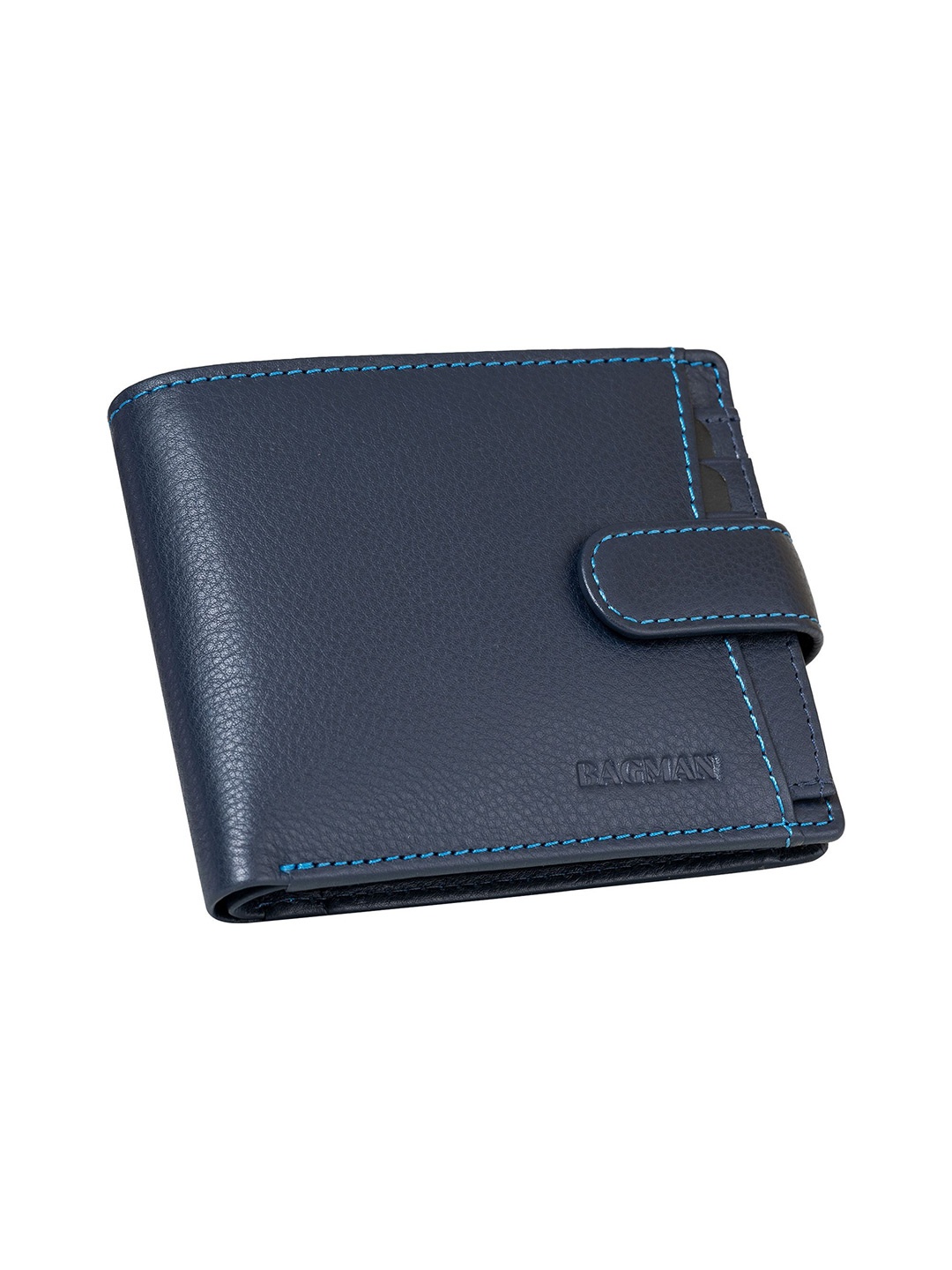 

BAGMAN Men Leather Two Fold Wallet, Blue