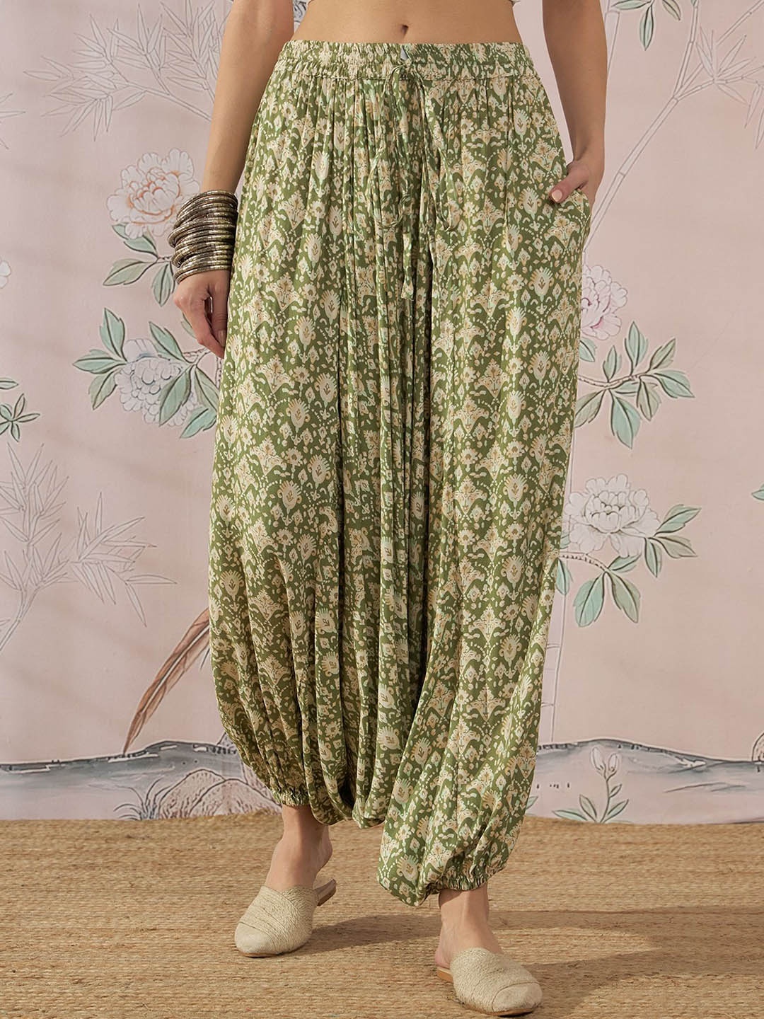 

InWeave Women Ethnic Motifs Printed Harem Pants, Green