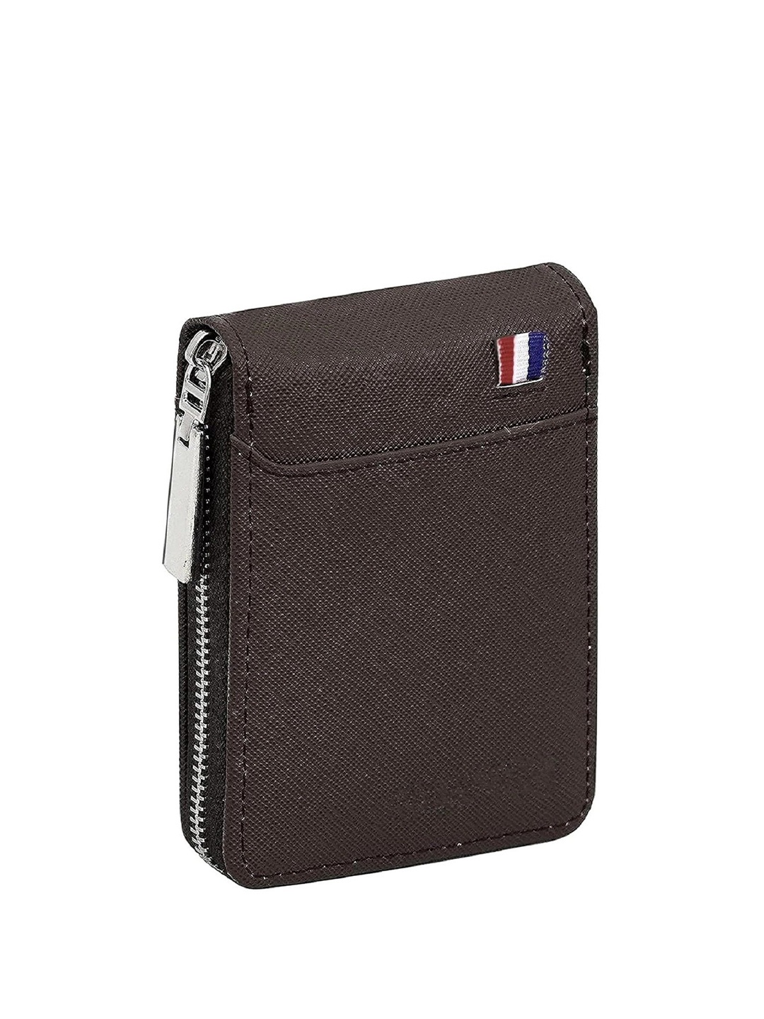

WATCHSTAR Men Zip Detail Leather Card Holder, Brown
