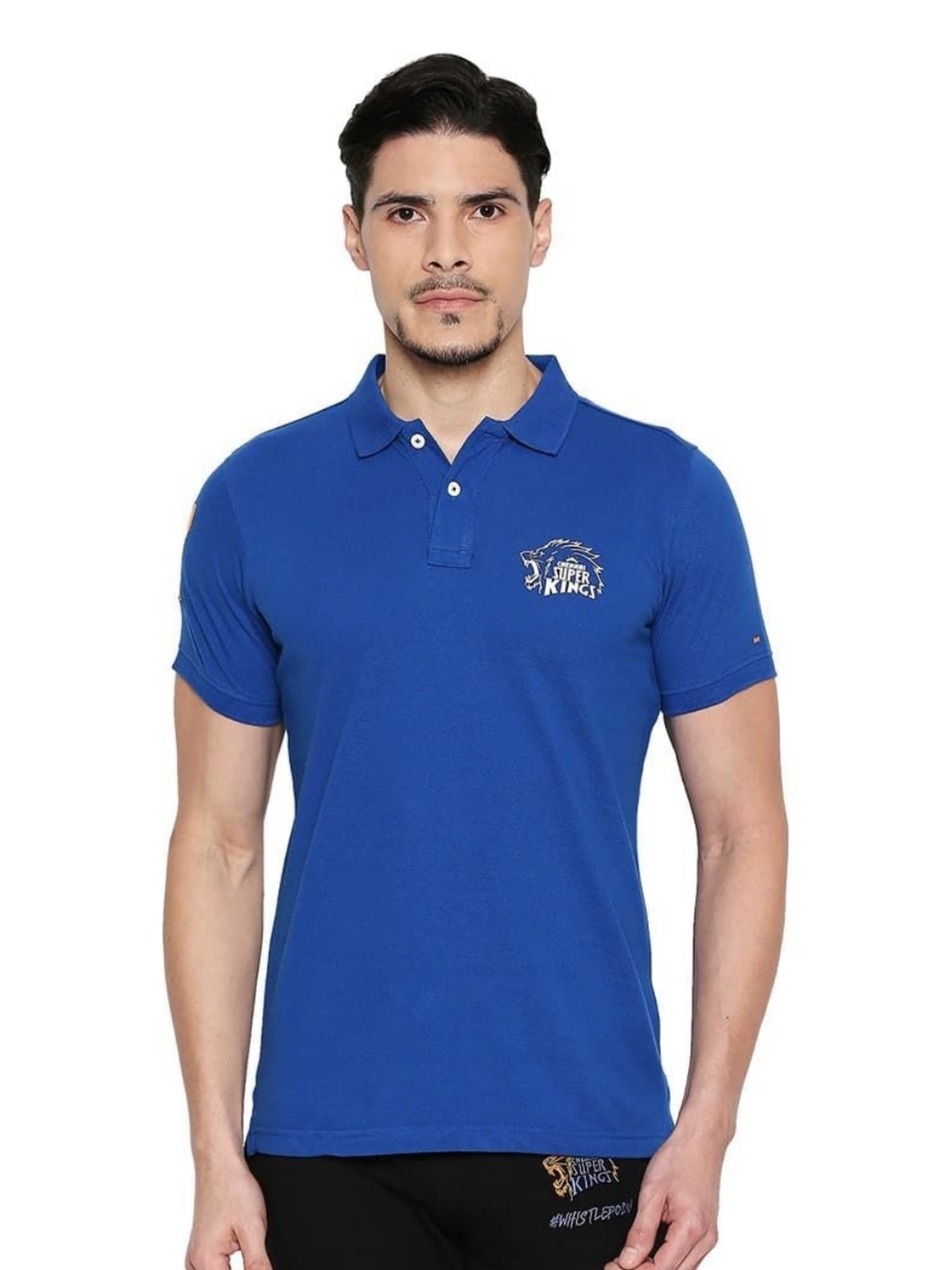 

Basics Men Solid Polo Collar Cotton T-shirt, Blue