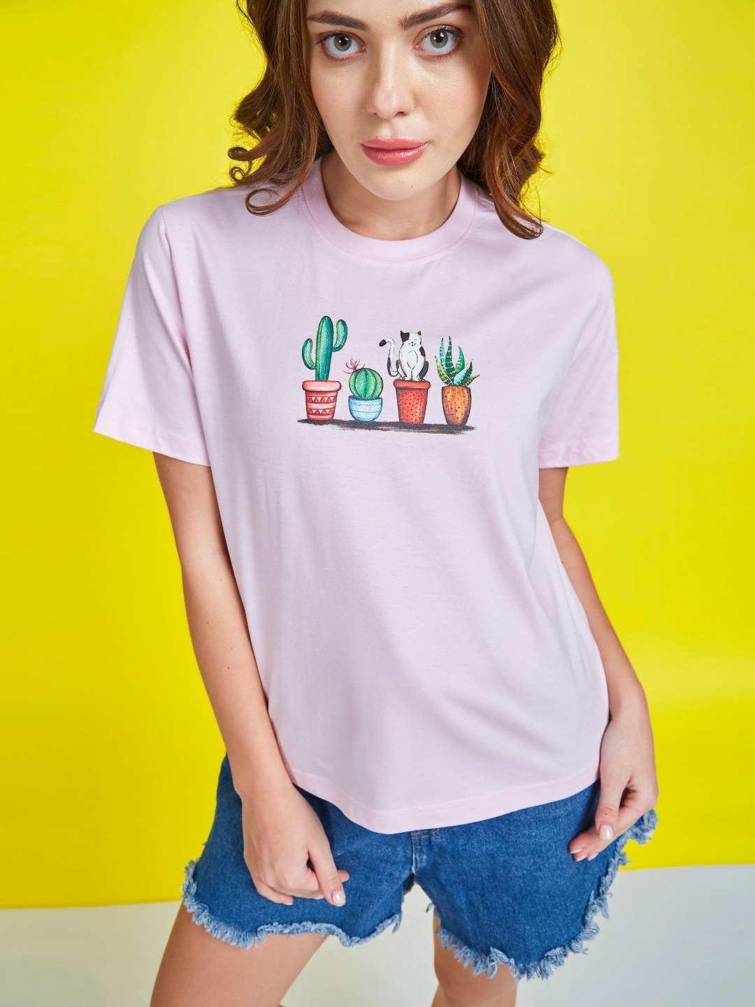 

Mast & Harbour Women Graphic Printed Round Neck Cotton T-shirt, Pink