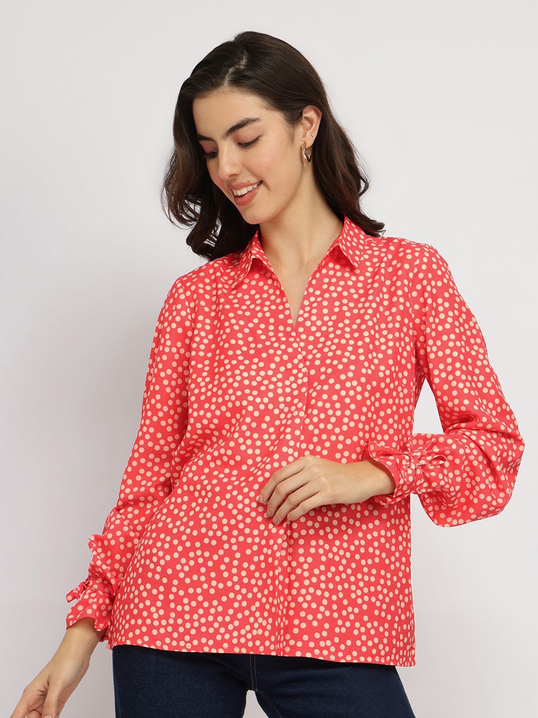 

FableStreet Women Polka Pleated Top, Orange
