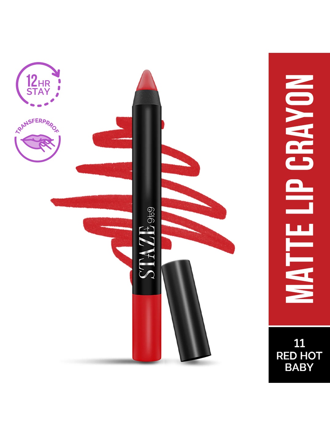 

STAZE Pout On Matte Finish Smudgeproof Lip Crayon with Jojoba Oil - Red Hot Baby 11