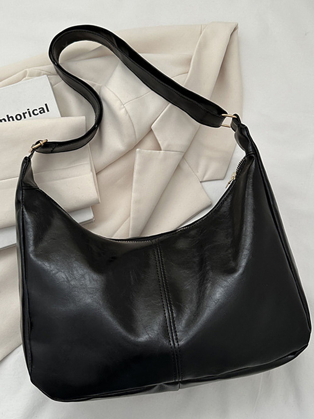 

LULU & SKY PU Bucket Shoulder Bag with Fringed, Black