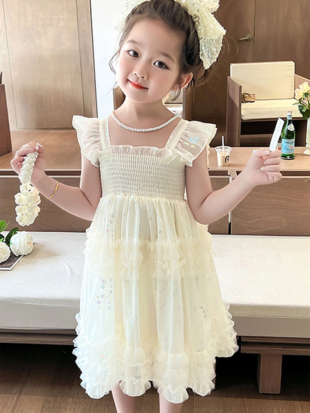 

LULU & SKY Flutter Sleeve Fit & Flare Dress, Off white