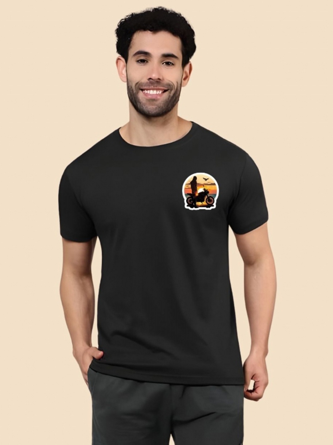 

SZN Men Graphic Printed Round Neck Cotton T-shirt, Black