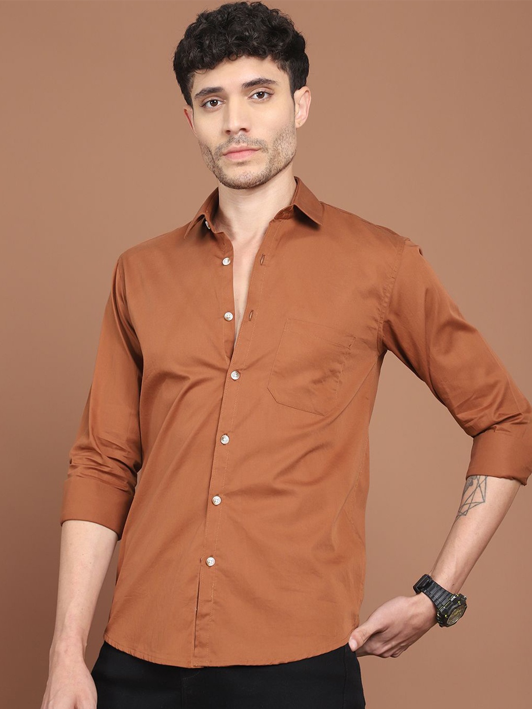 

Indian Needle Men Classic Opaque Casual Shirt, Rust