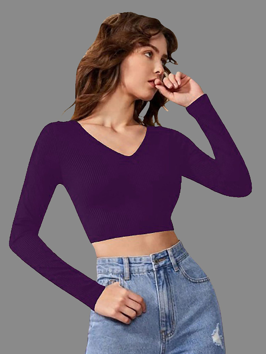 

Dream Beauty Fashion Solid V-Neck Crop Top, Purple