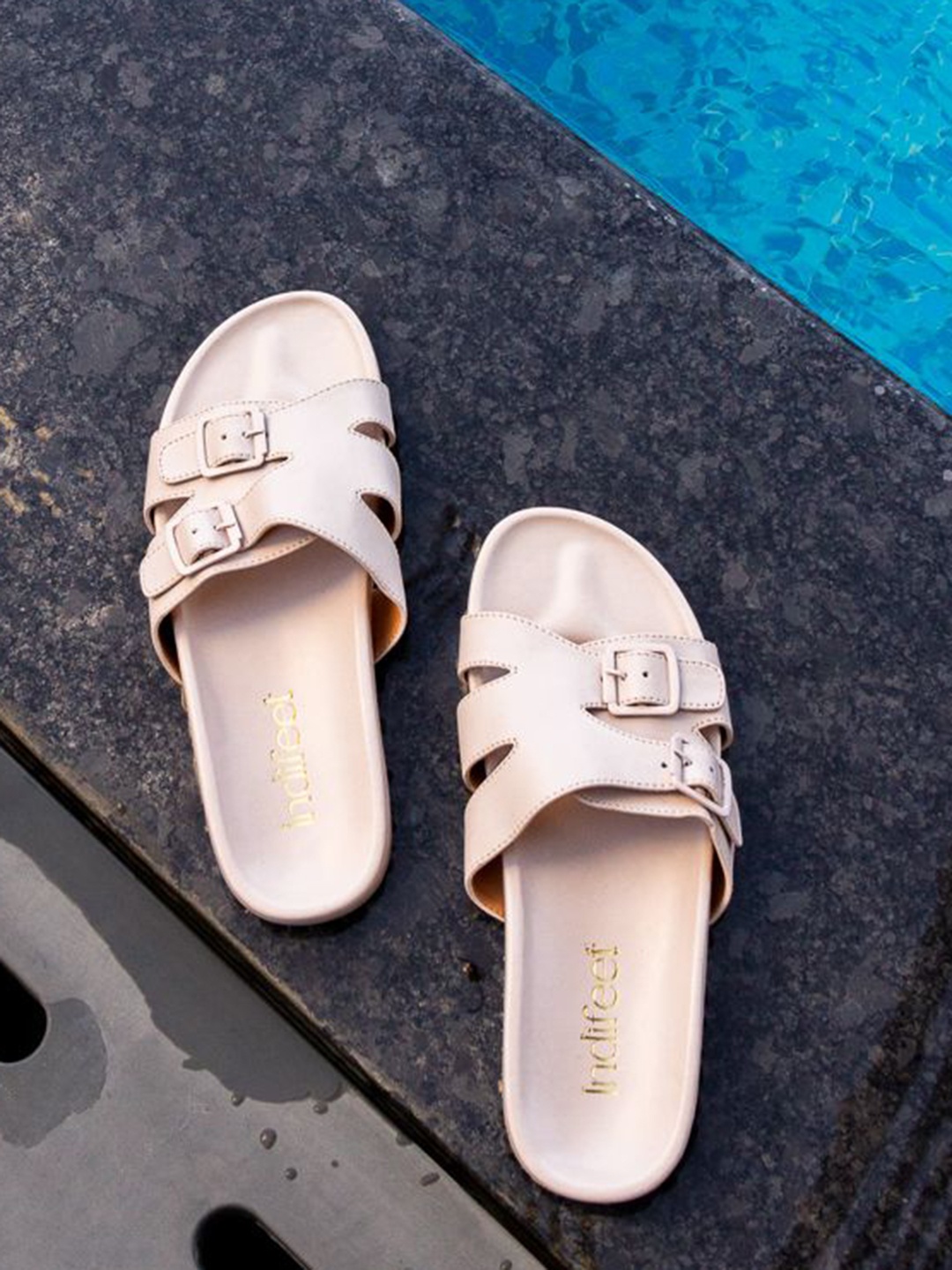 

Indifeet Women Flip Flop Sandals With Adjustable Buckles, Cream