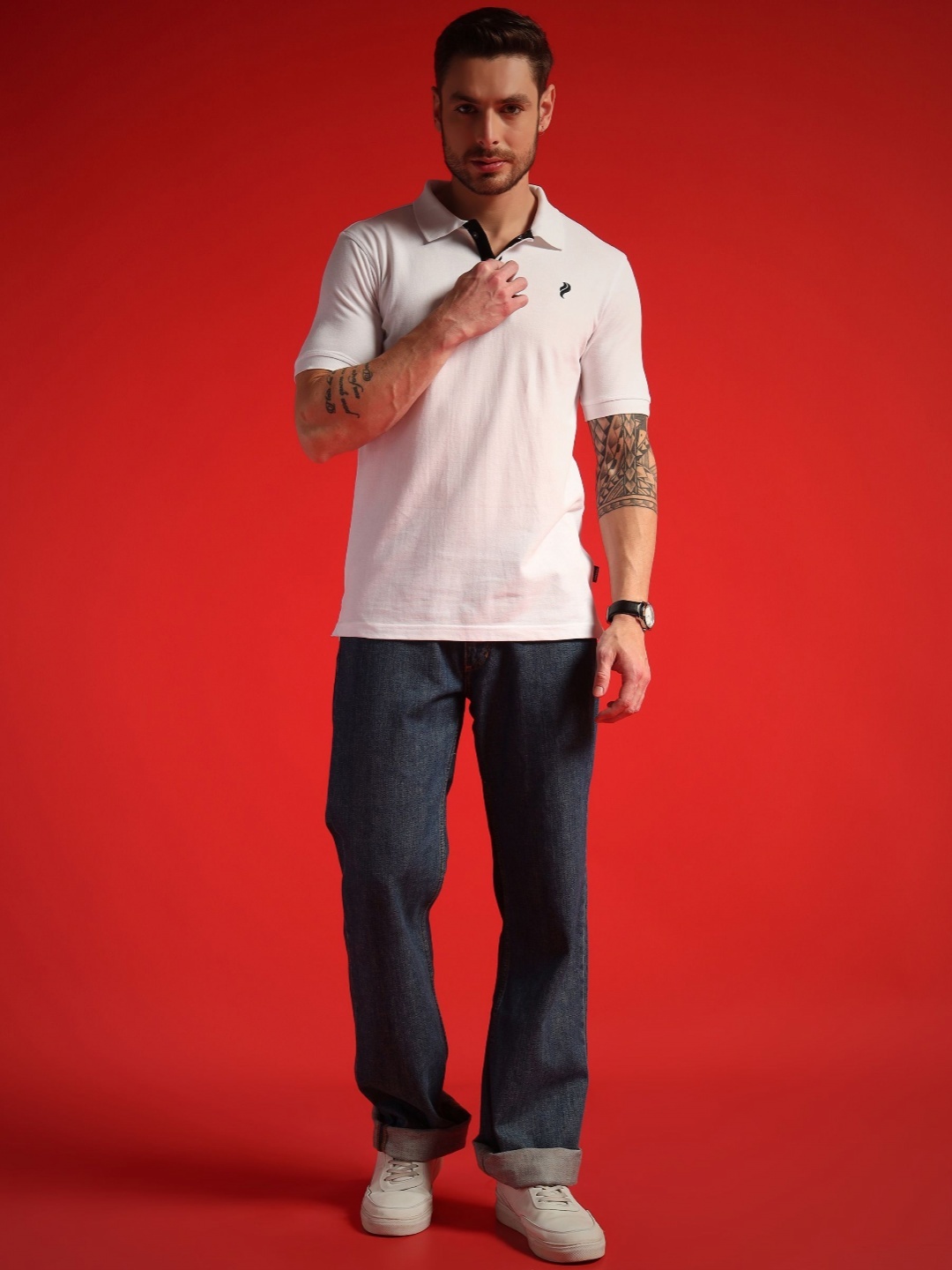 

PockMAN Men Anti Odour Solid Polo Collar Cotton T-shirt, White