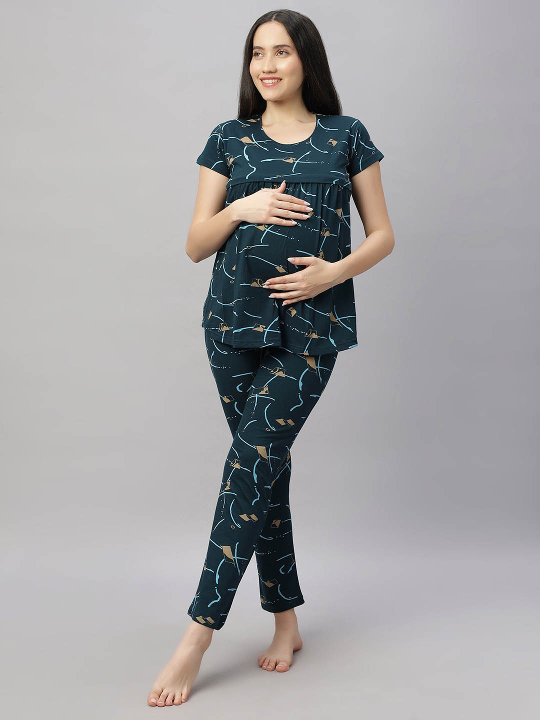 

DZZO Women Printed Night suit, Green