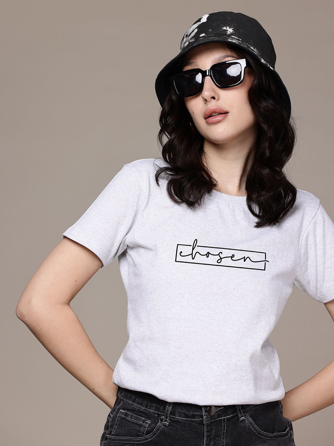

Moda Rapido Women Typography Printed Round Neck Regular Fit Cotton T-shirt, Grey