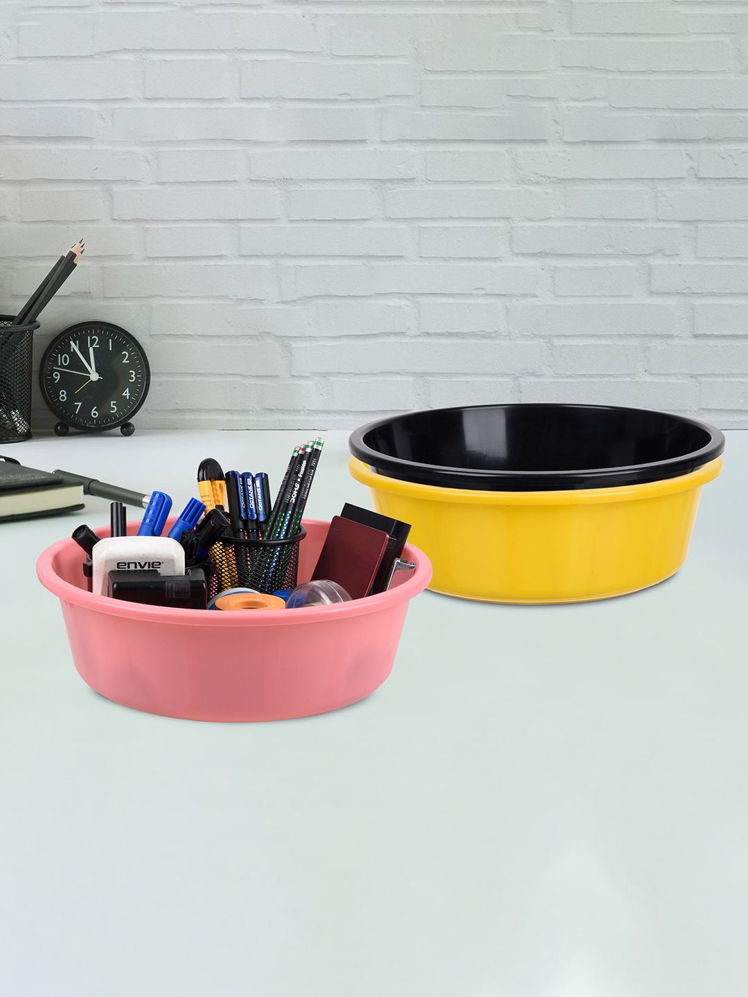 

Kuber Industries Yellow and Pink 3 Pieces Multipurpose Storage Desk Organisers