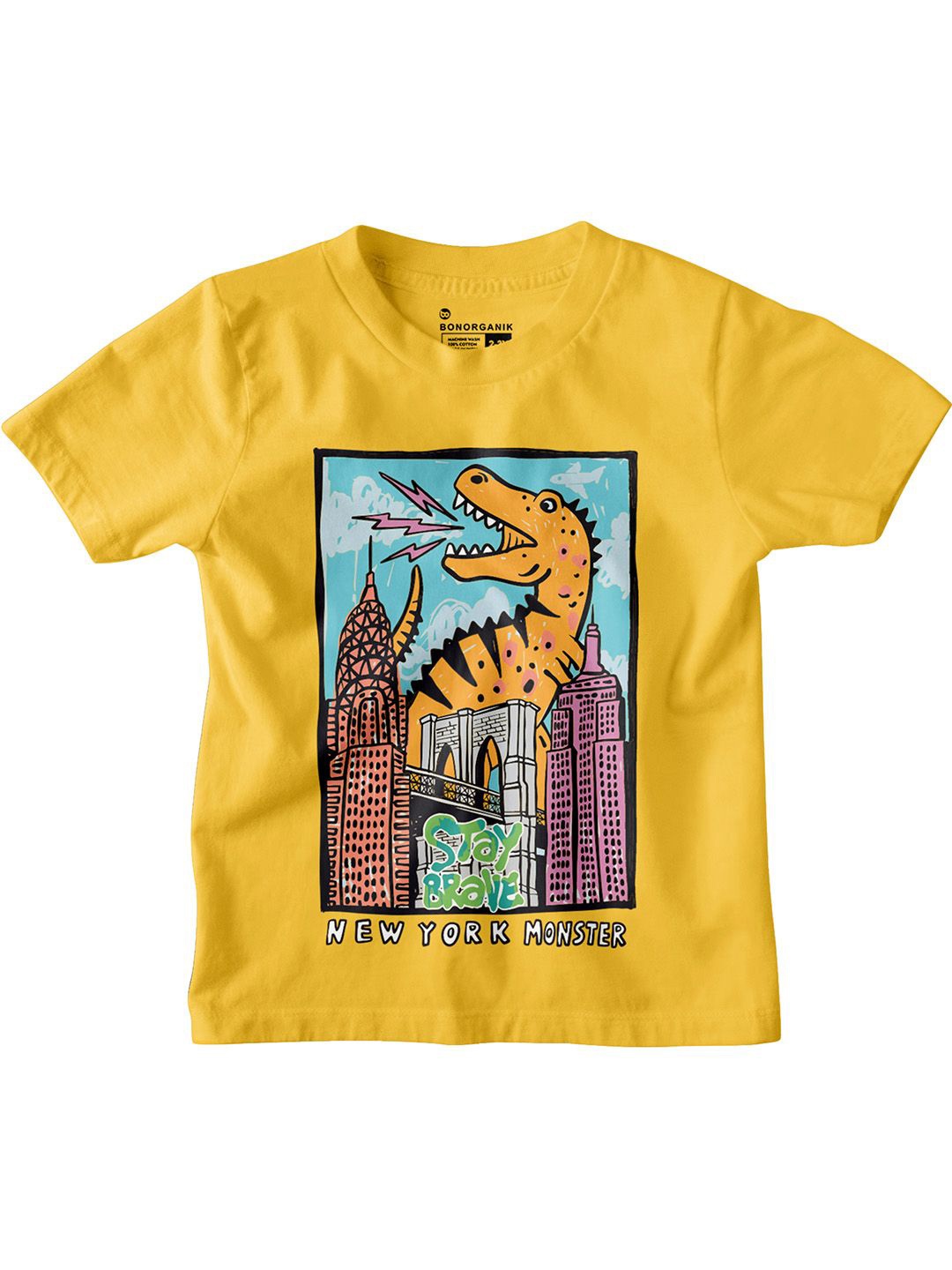 

BonOrganik Boys Graphic Printed Round Neck Cotton T-shirt, Yellow