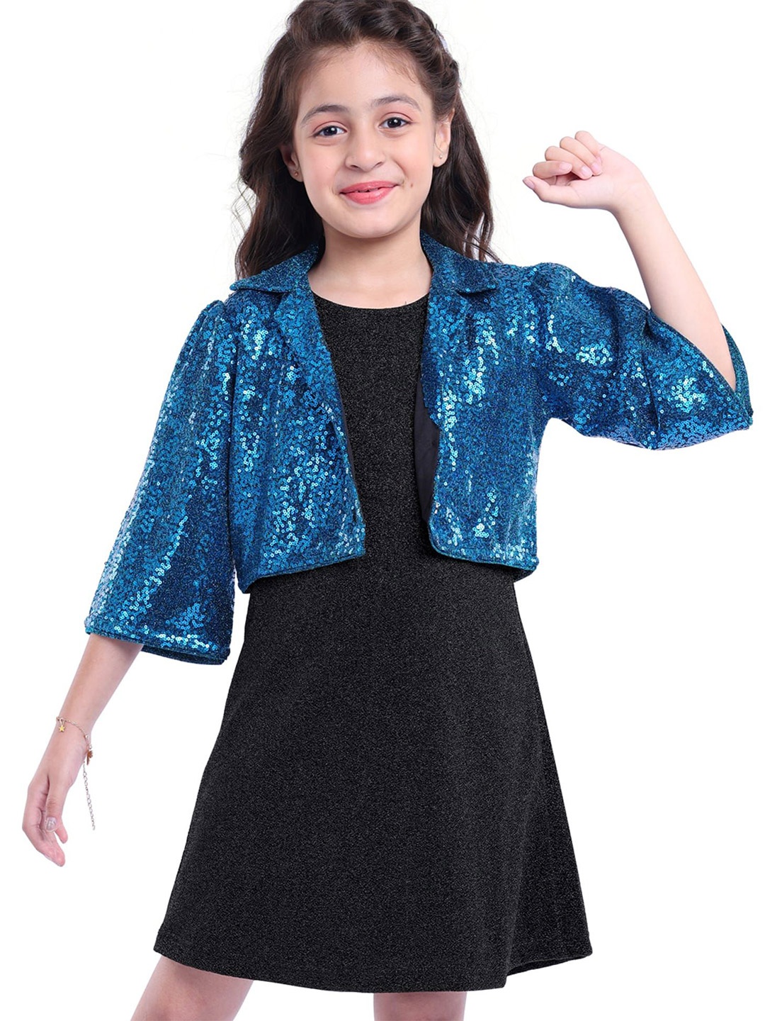 

Hola Bonita Girls Embellished A-Line Dress with Jacket, Blue