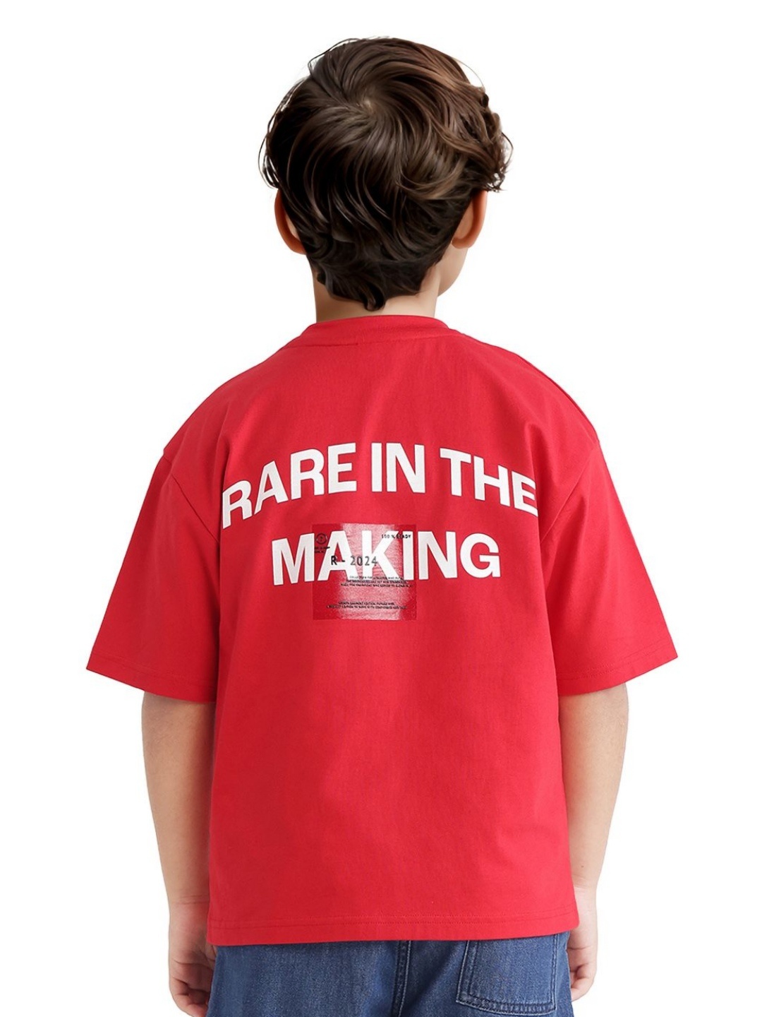 

RARE ONES Boys Typography Printed Round Neck Cotton Oversized T-shirt, Red