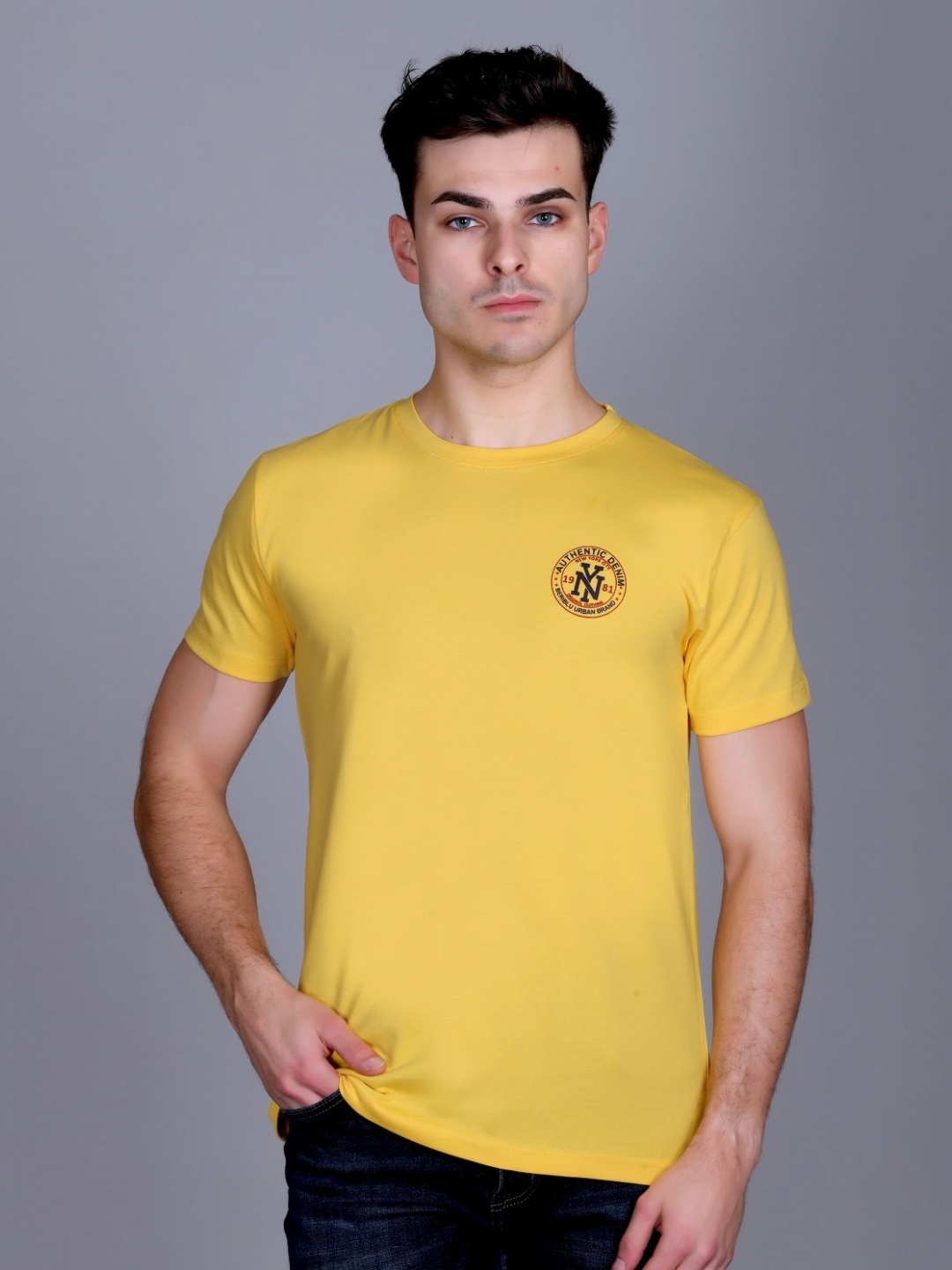 

BeriBlu Men Typography Printed Round Neck Cotton T-shirt, Yellow