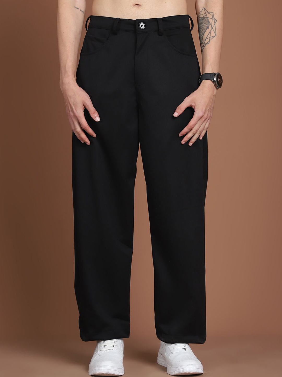 

Indian Needle Men Relaxed Easy Wash Chinos Trousers, Black