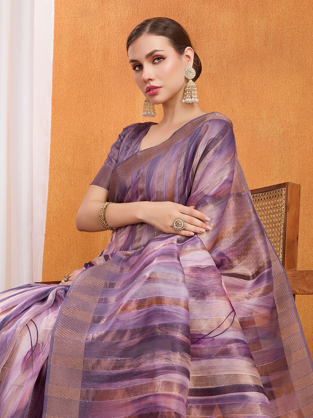 

Mantrotsav Zari Tissue Saree, Lavender