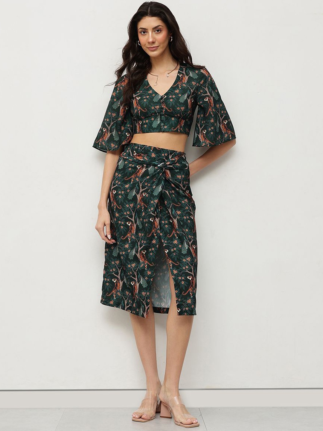 

HOUSE OF S Floral Printed Top With Skirt, Green