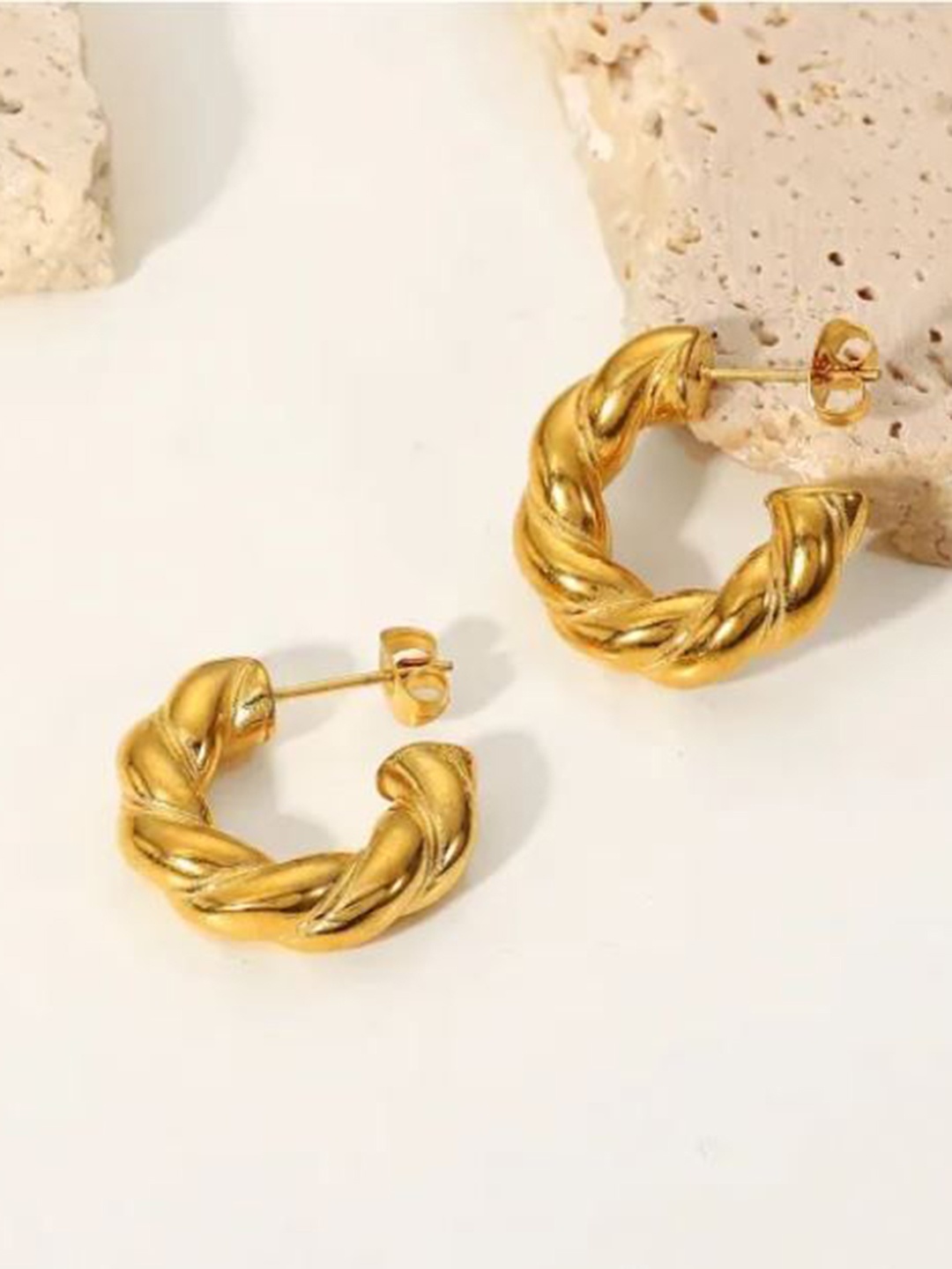 

ANJNI CREATION Gold-Plated Contemporary Shaped Hoop Earrings