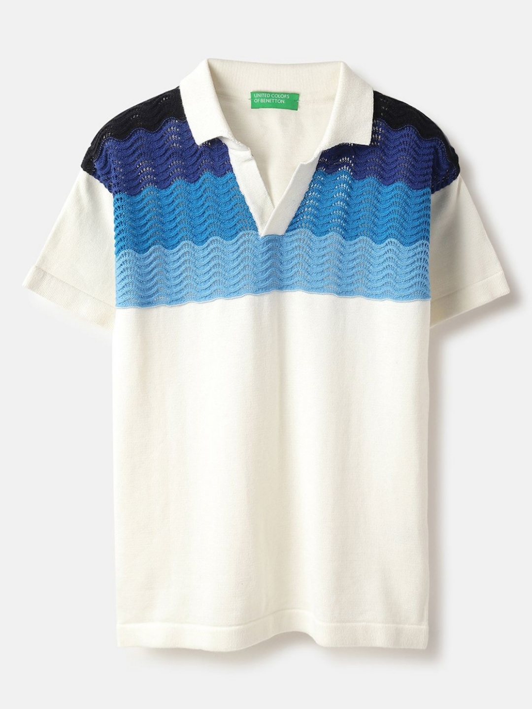

United Colors of Benetton Boys Self Design Polo Collar Regular Fit Cotton T-shirt, White