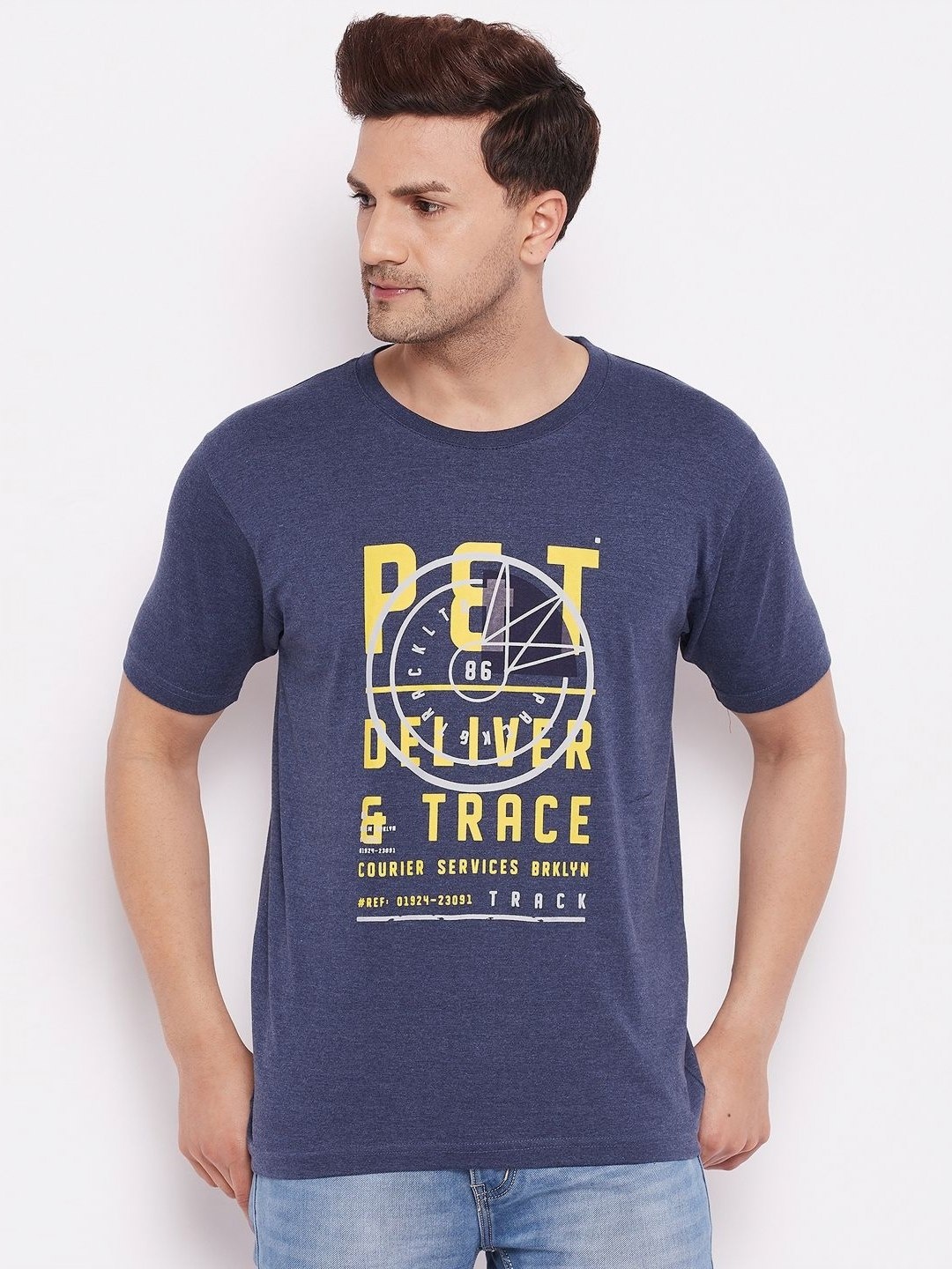 

LYCOS Men Typography Printed Round Neck Cotton T-shirt, Blue