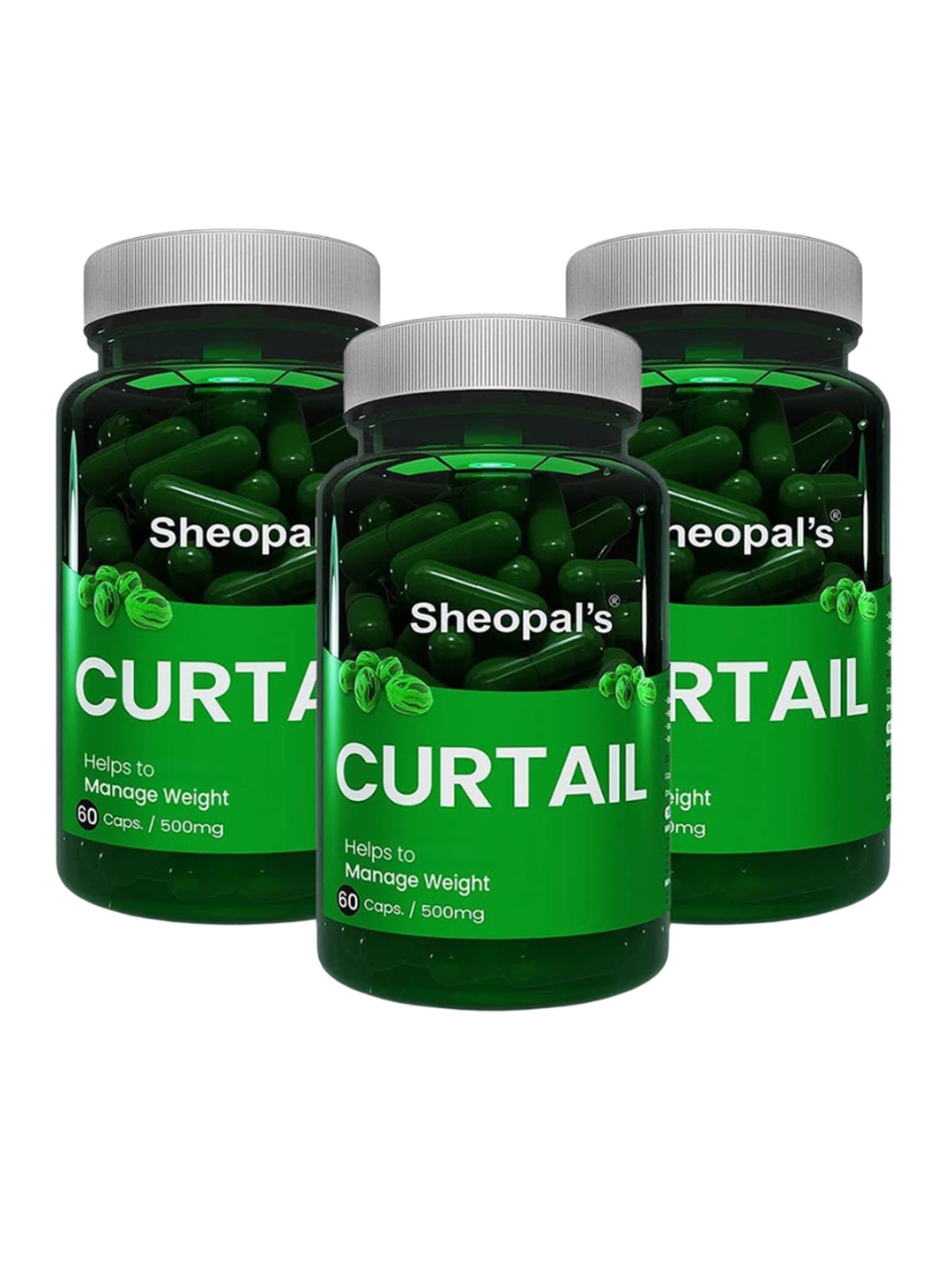 

Sheopal's Set Of 3 Curtail Weight Management - 60 Capsules Each, Green