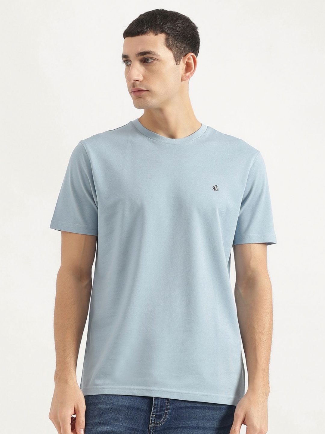

United Colors of Benetton Men Solid Round Neck Cotton T-shirt, Blue