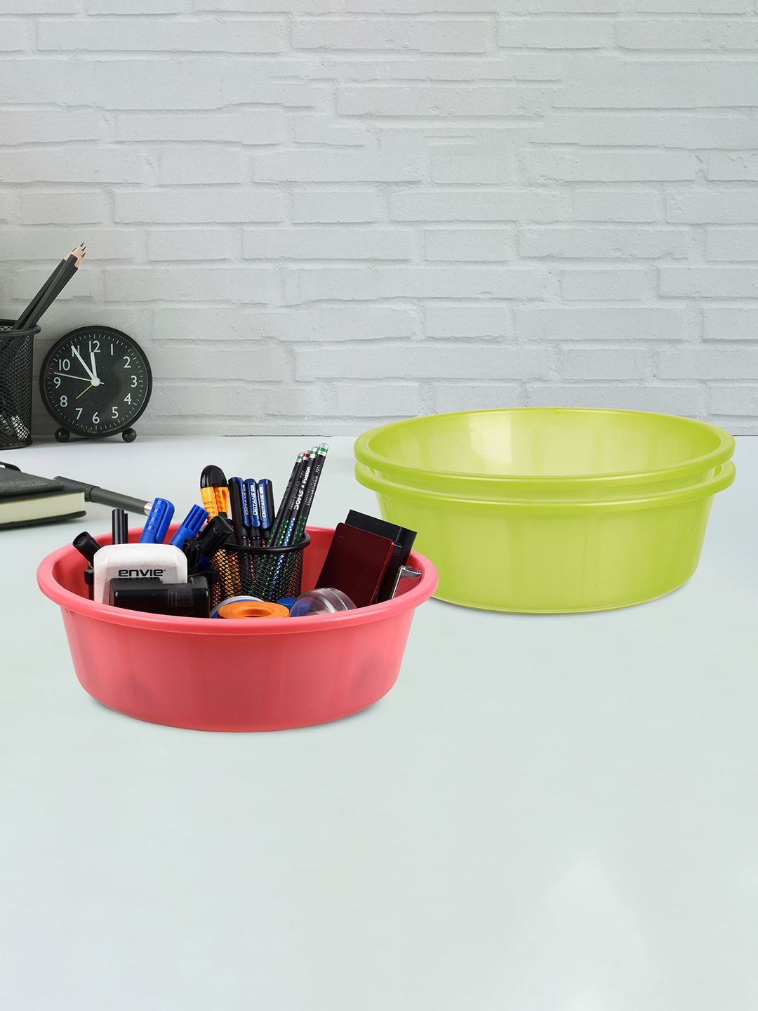 

Kuber Industries Green & Pink 3 Pieces Multipurpose Storage Tub Organizer 6L