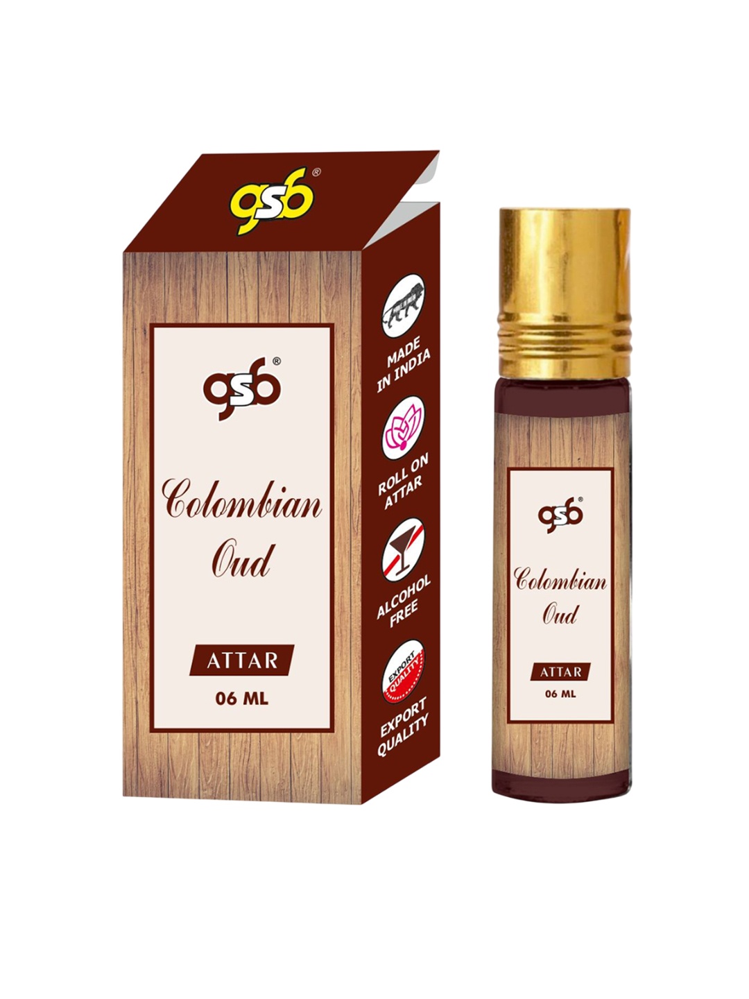 

GSB Colombiyan Oud Pure Natural Long Lasting Alcohol Free Attar 6 ml, Brown