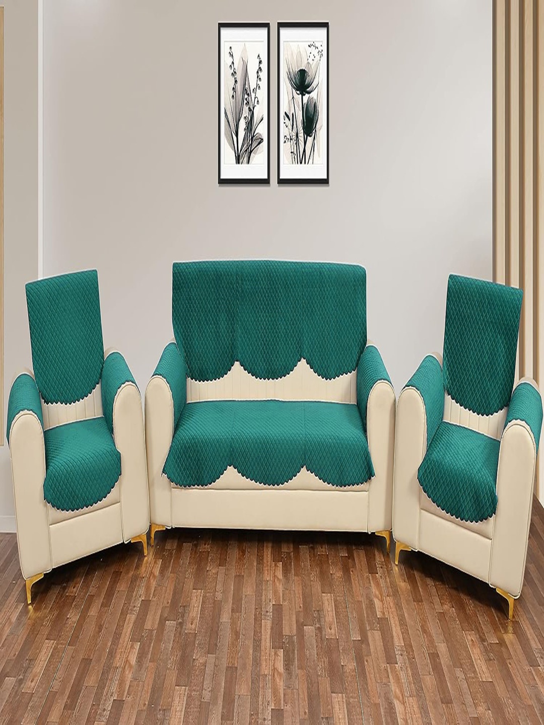 

Fashion Throw Teal 12 Pieces Velvet 5 Seater Sofa Cover With Arms