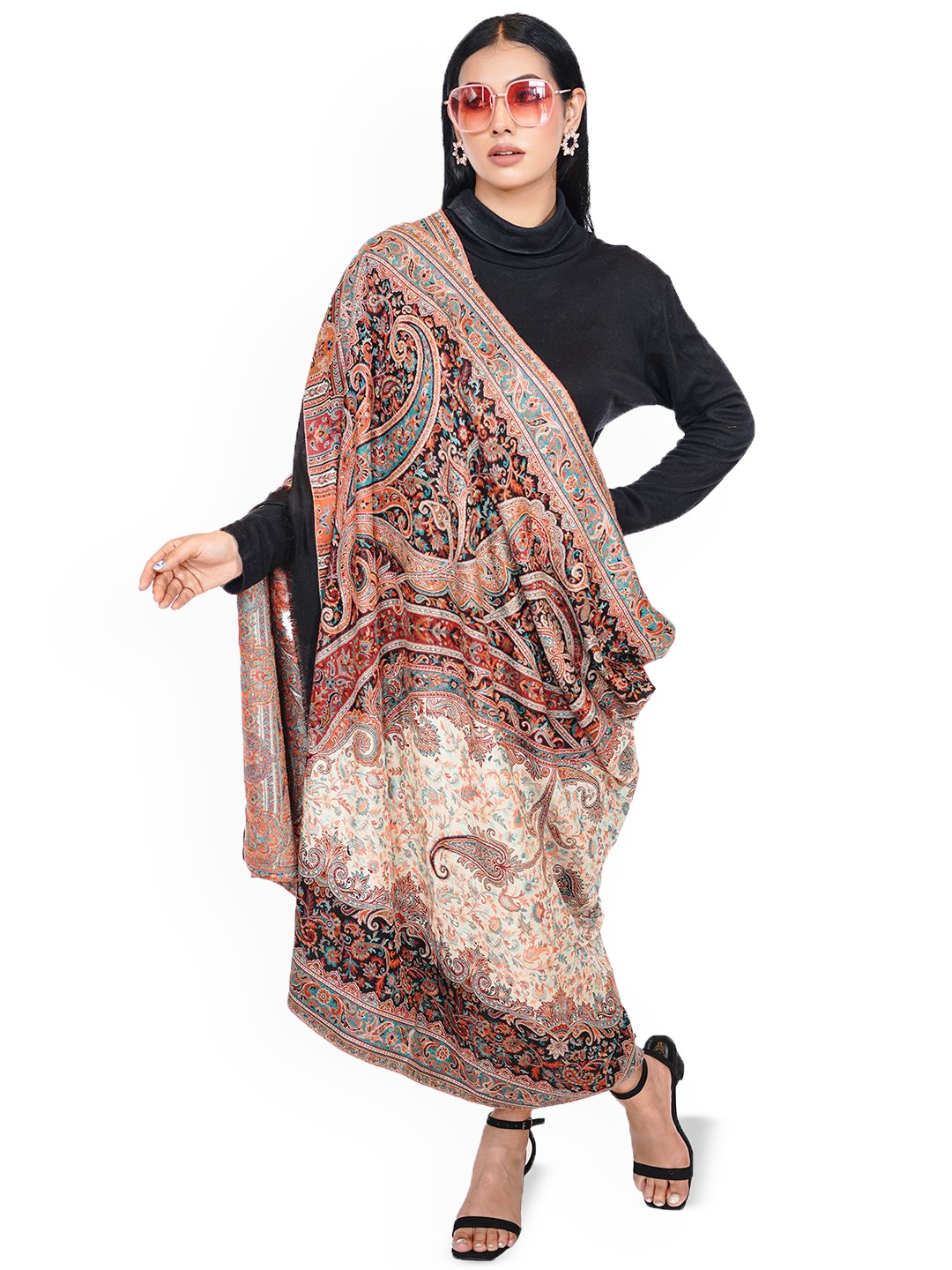 

PASHMAL INDIA PRIVATE LIMITED Paisley Printed Woollen Shawl, Black