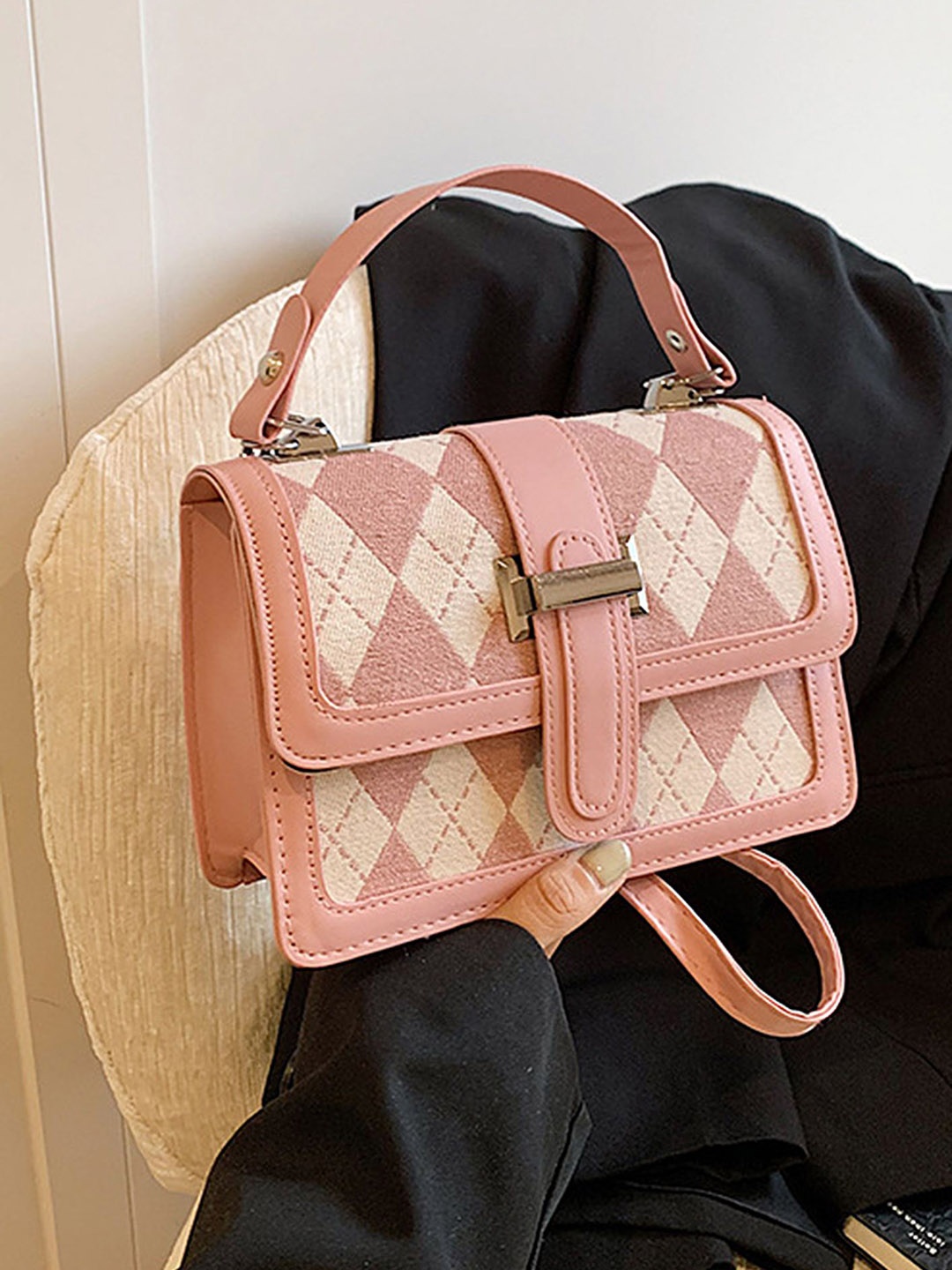 

LULU & SKY PU Structured Handheld Bag with Tasselled, Pink
