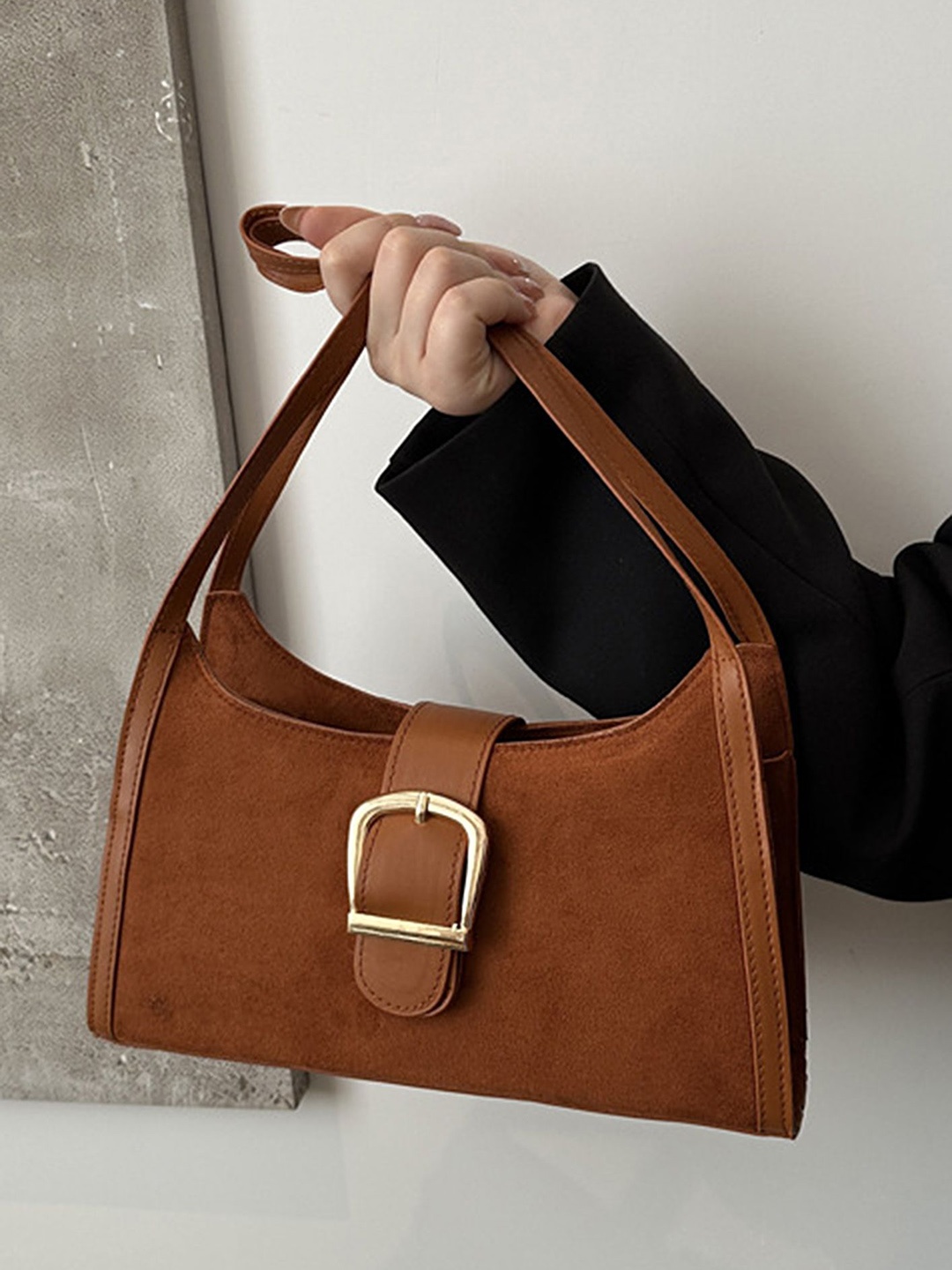 

LULU & SKY PU Structured Shoulder Bag, Brown