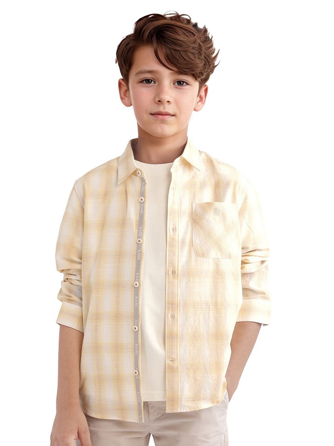 

RARE ONES Boys Opaque Checked Casual Shirt, Yellow