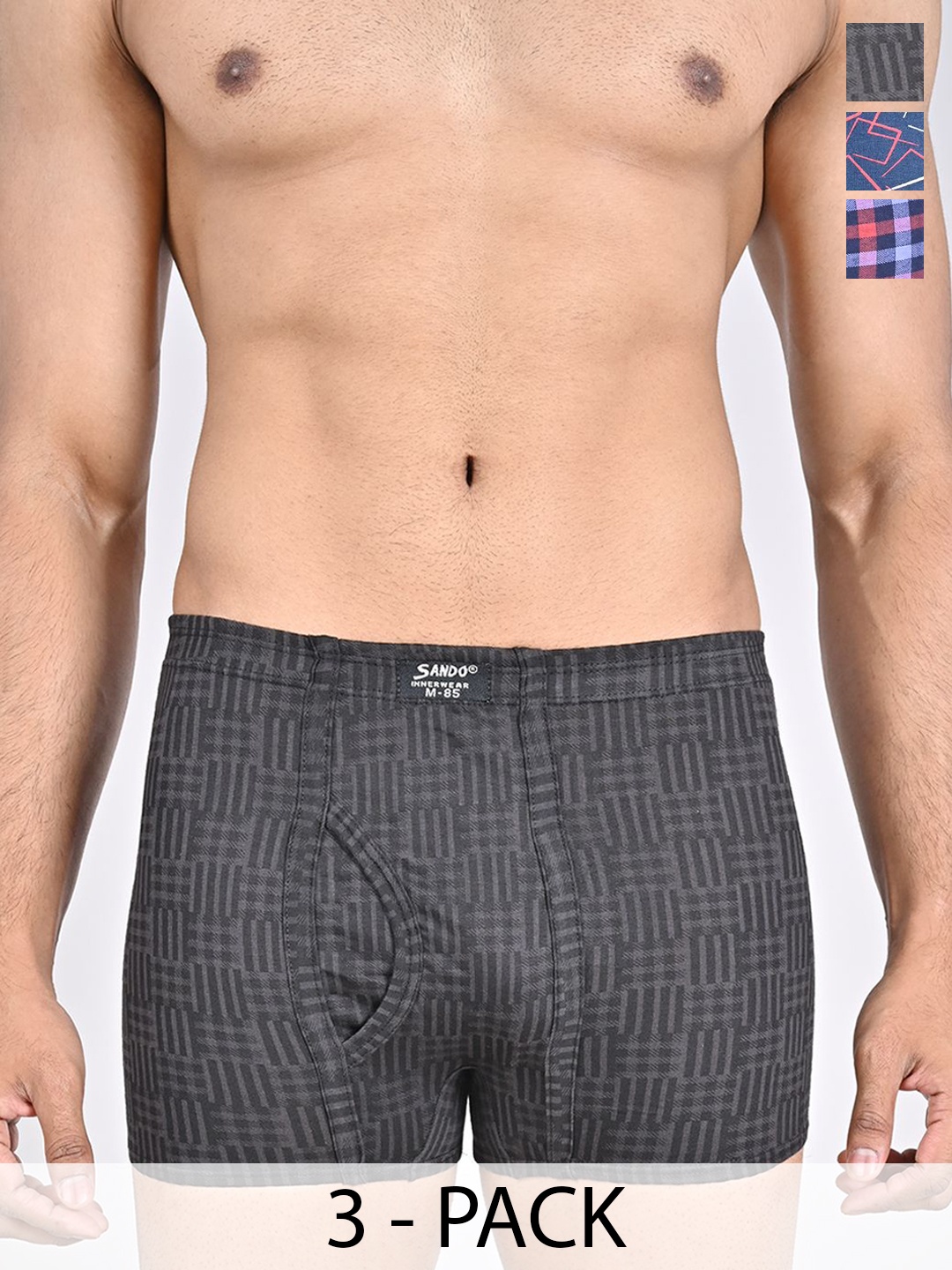 

SANDO Pack Of 3 Printed Cotton Trunks GENIUS-01-03-08, Blue