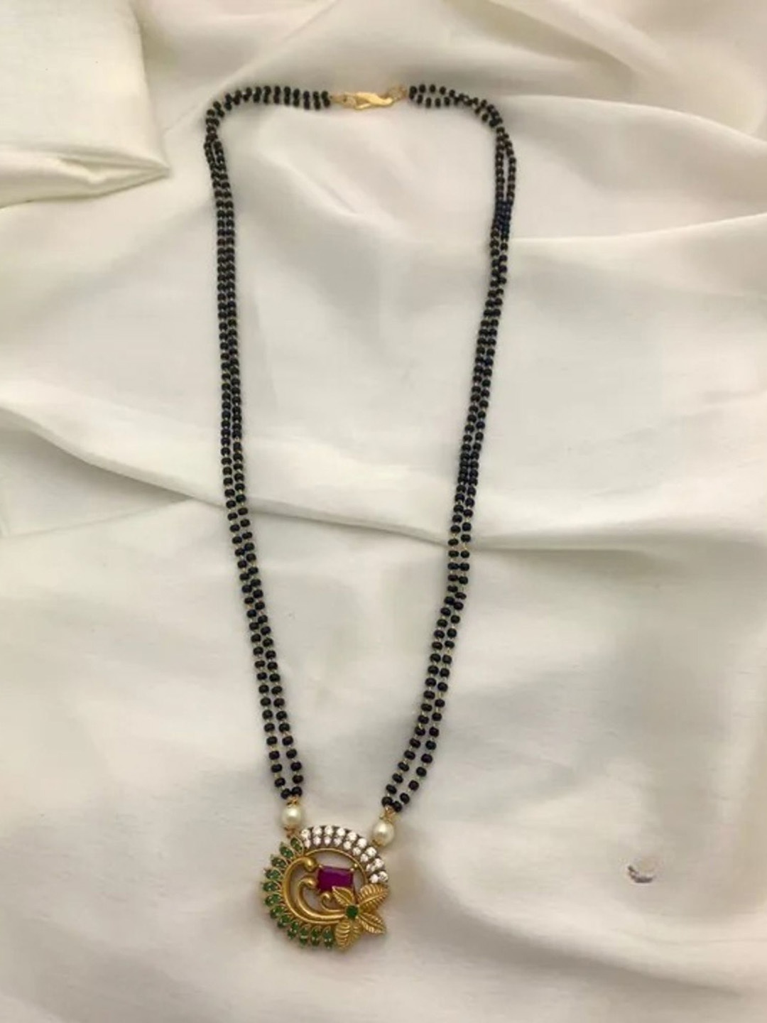 

Rangrozo Jewellery Gold-Plated Stone-Studded Mangalsutra, Black