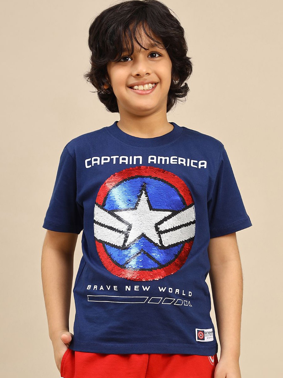 

Kids Ville Boys Captain America Graphic Printed Round Neck Regular Fit Cotton T-shirt, Blue