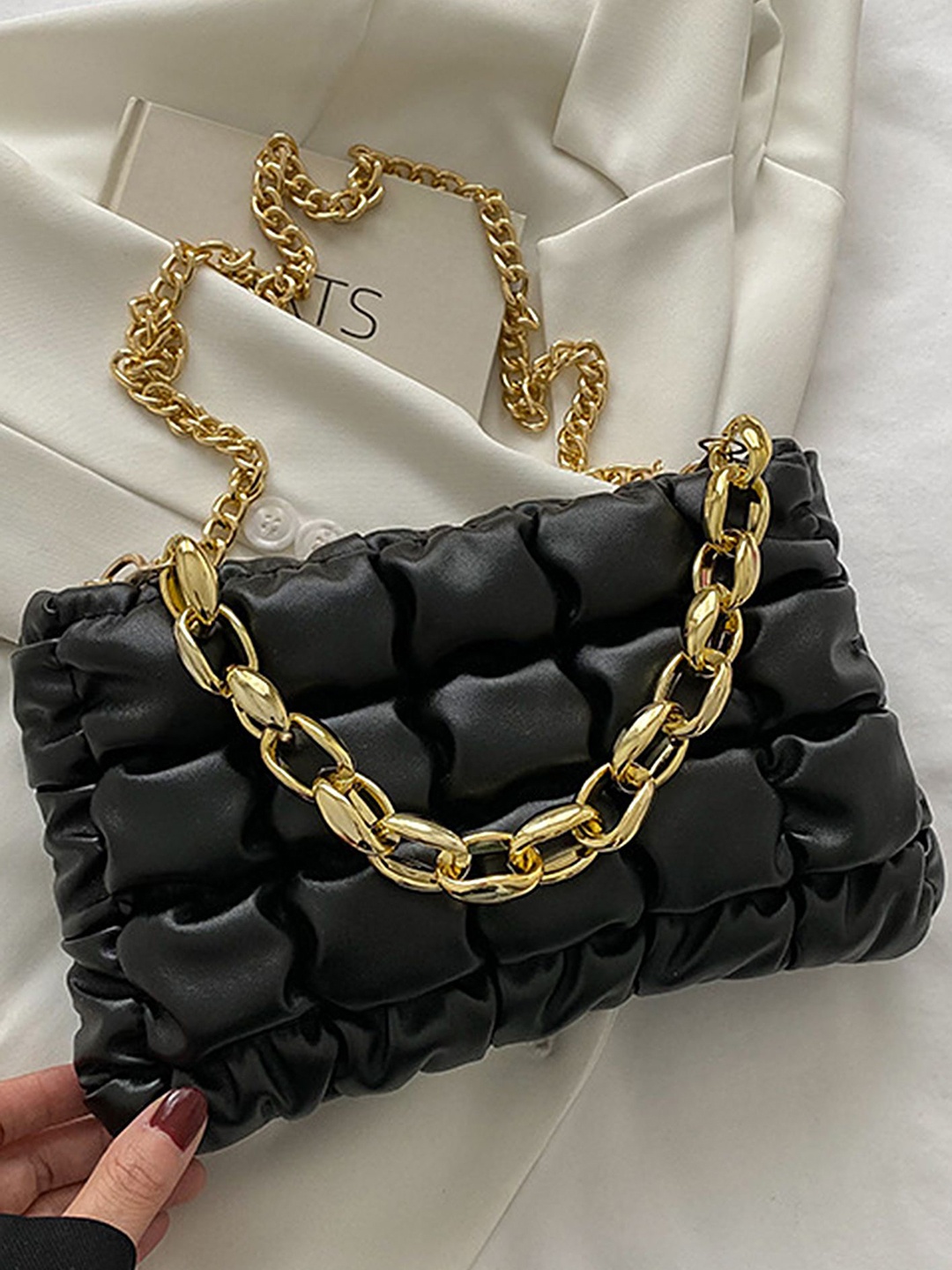 

LULU & SKY PU Structured Shoulder Bag with Quilted, Black