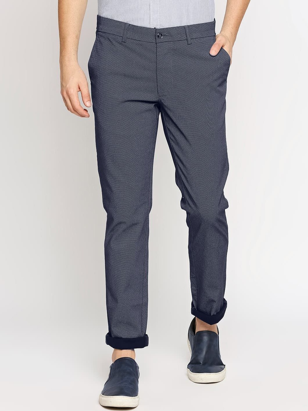 

Basics Men Printed Comfort Trousers, Navy blue