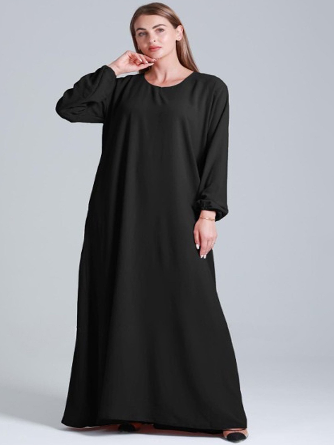 

BROKE BRAND Round Neck Abaya with Hijab, Black