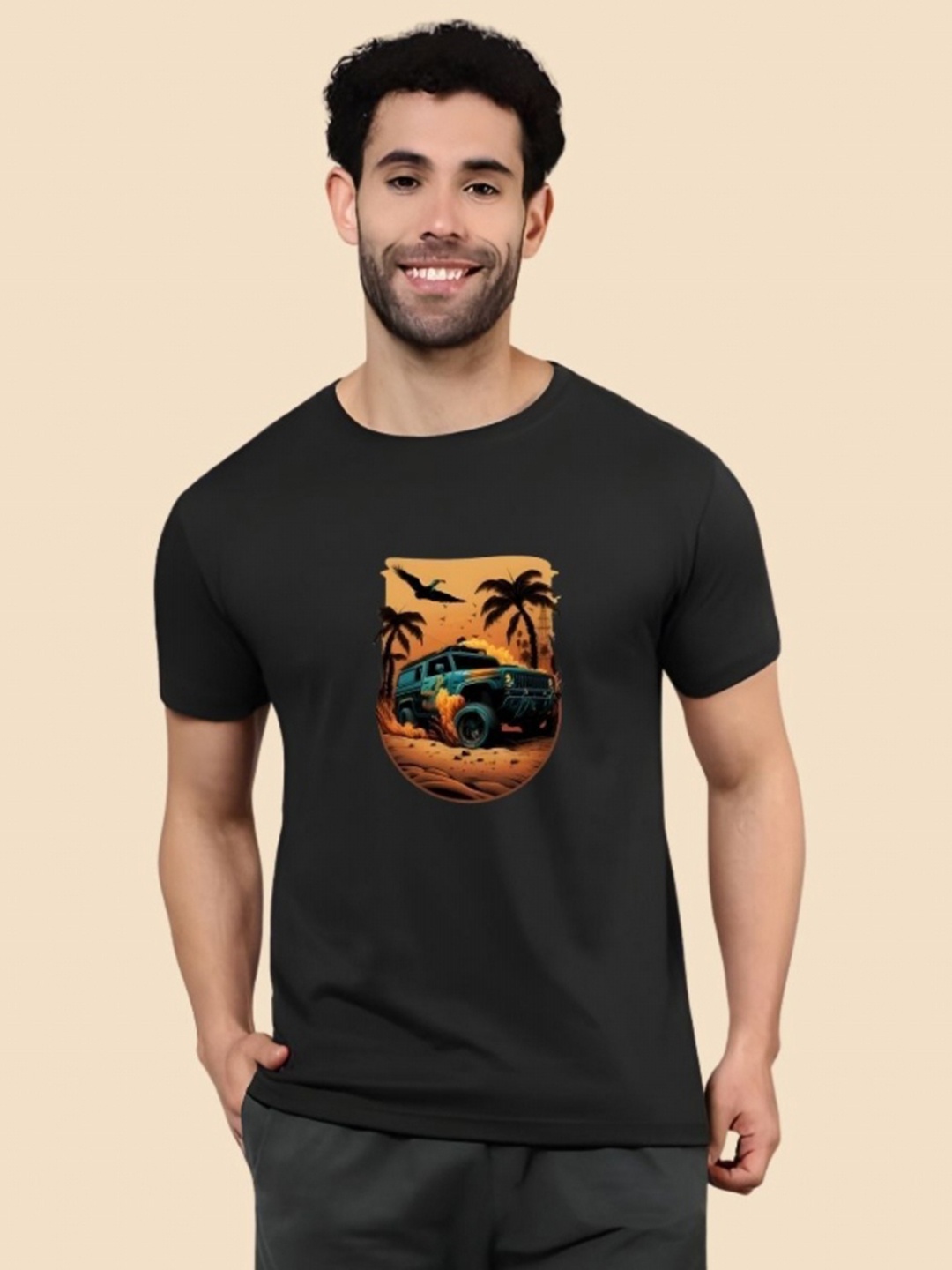 

SZN Men Graphic Printed Round Neck Cotton T-shirt, Black